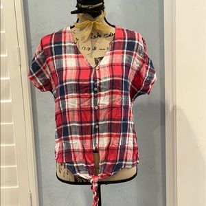 Universal Thread Women’s Red Plaid Linen Top -XS